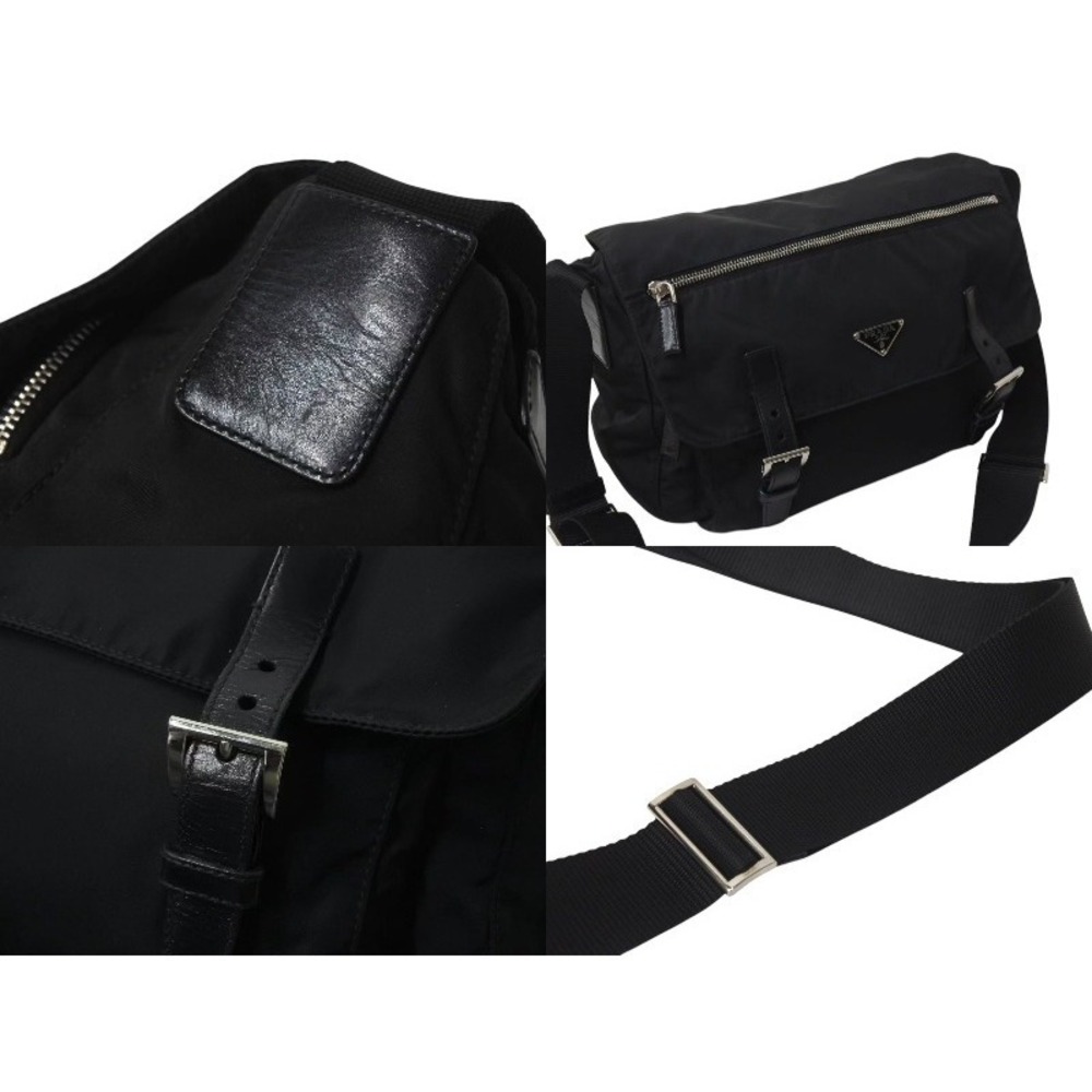 PRADA VERA Triangle Logo Shoulder Bag Messenger Leather Black - Picture 4 of 9